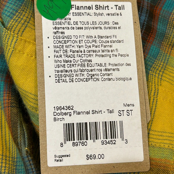 Prana Dolberg Flannel Shirt Long Sleeve Button Up Multicolor Men's S-Tall NWT - Picture 11 of 11